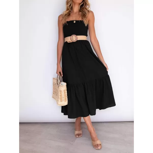 imageZESICA Womens 2024 Summer Bohemian Floral Printed Strapless Beach Party Long Maxi DressSolidblack