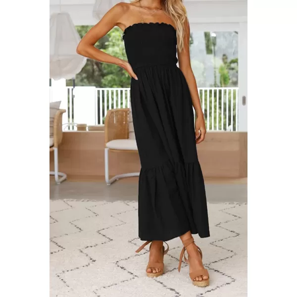 imageZESICA Womens 2024 Summer Bohemian Floral Printed Strapless Beach Party Long Maxi DressSolidblack
