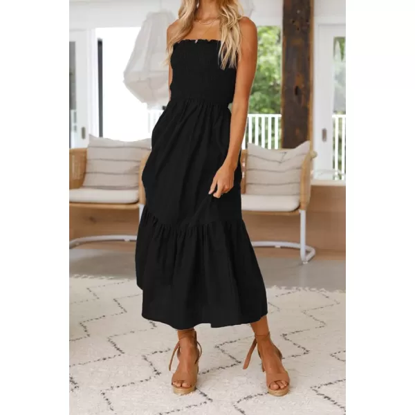 imageZESICA Womens 2024 Summer Bohemian Floral Printed Strapless Beach Party Long Maxi DressSolidblack