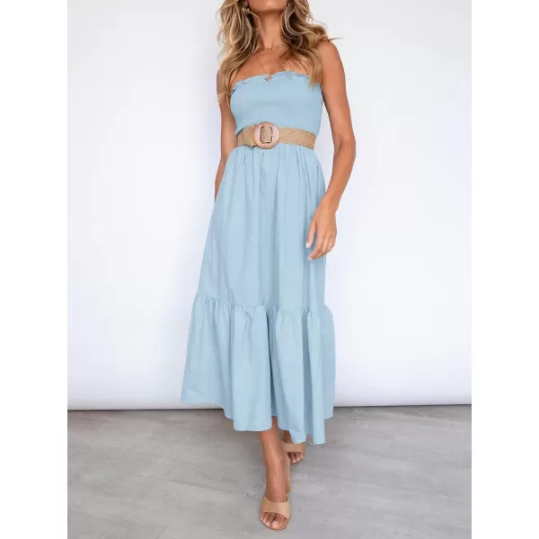 imageZESICA Womens 2024 Summer Bohemian Floral Printed Strapless Beach Party Long Maxi DressSolidblue
