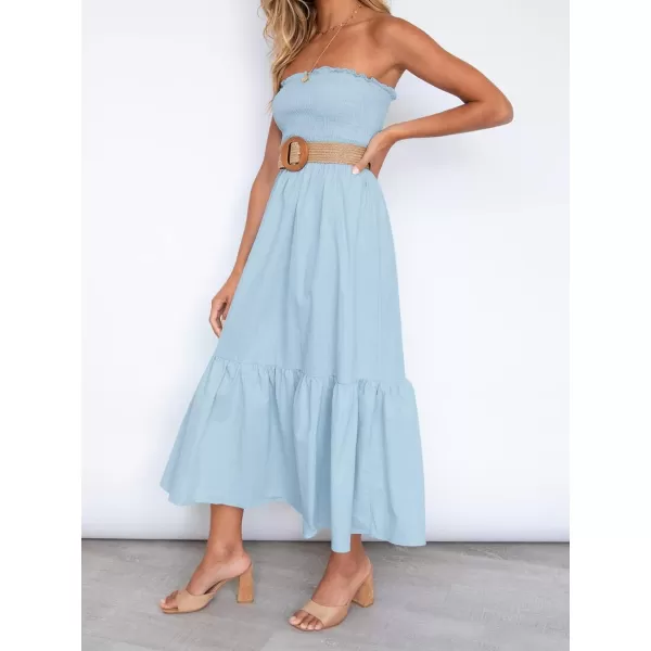 imageZESICA Womens 2024 Summer Bohemian Floral Printed Strapless Beach Party Long Maxi DressSolidblue