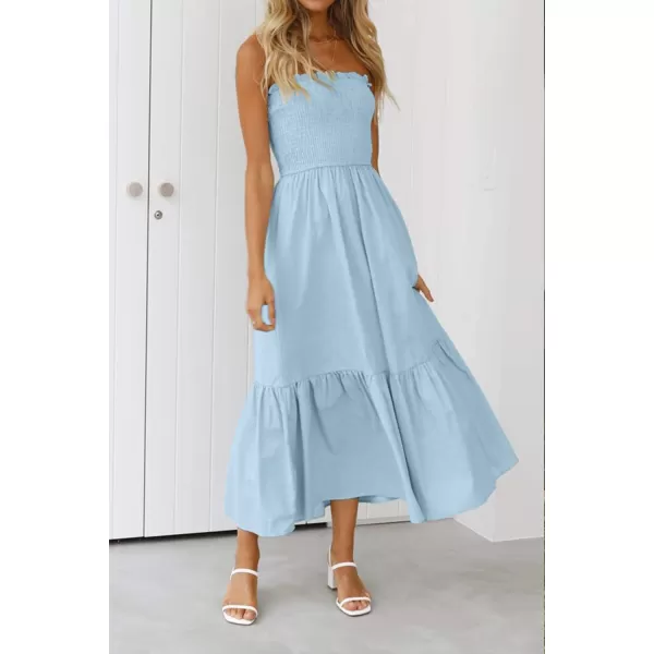 imageZESICA Womens 2024 Summer Bohemian Floral Printed Strapless Beach Party Long Maxi DressSolidblue