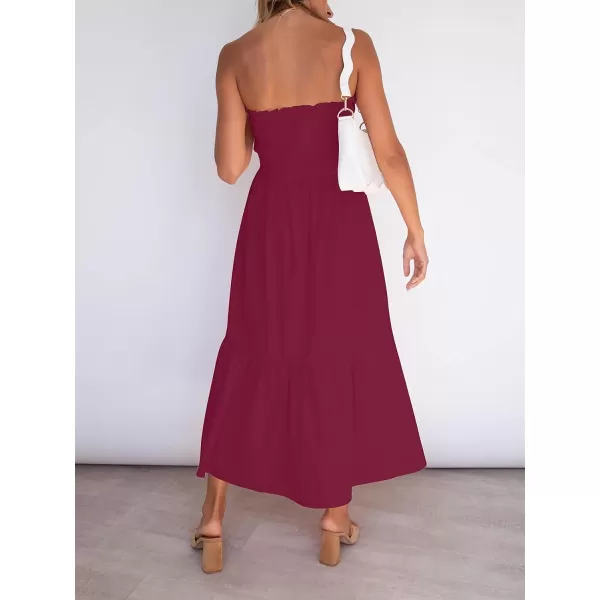 imageZESICA Womens 2024 Summer Bohemian Floral Printed Strapless Beach Party Long Maxi DressSolidfuchsia