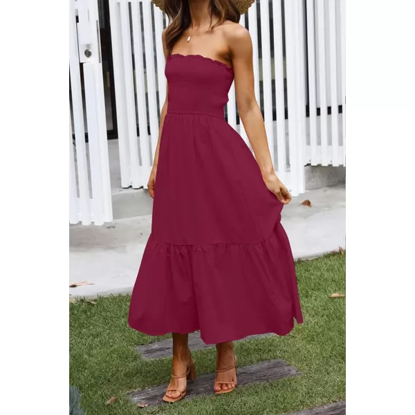 imageZESICA Womens 2024 Summer Bohemian Floral Printed Strapless Beach Party Long Maxi DressSolidfuchsia