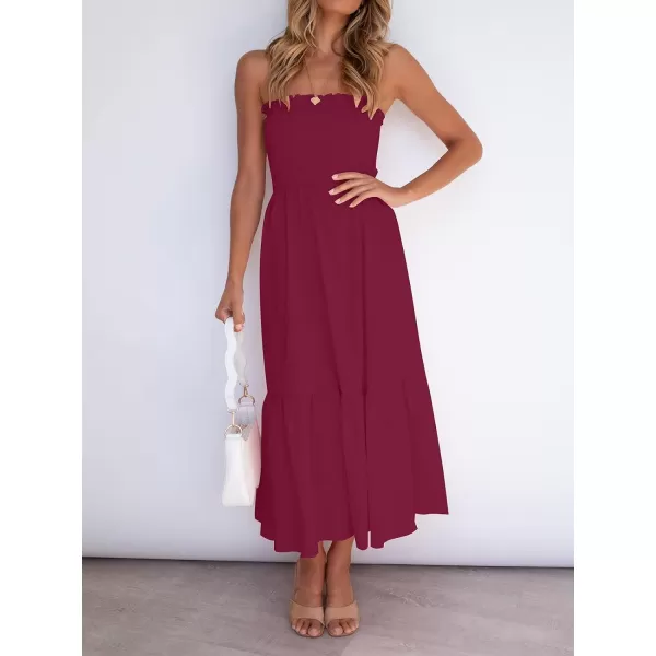 imageZESICA Womens 2024 Summer Bohemian Floral Printed Strapless Beach Party Long Maxi DressSolidfuchsia