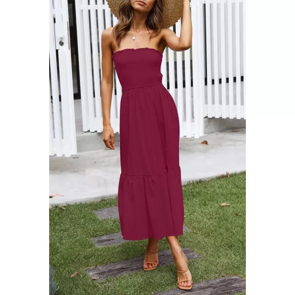 imageZESICA Womens 2024 Summer Bohemian Floral Printed Strapless Beach Party Long Maxi DressSolidfuchsia