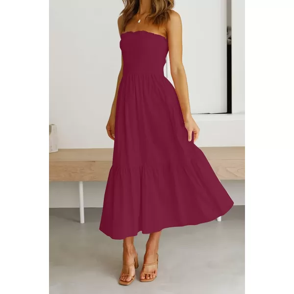 imageZESICA Womens 2024 Summer Bohemian Floral Printed Strapless Beach Party Long Maxi DressSolidfuchsia