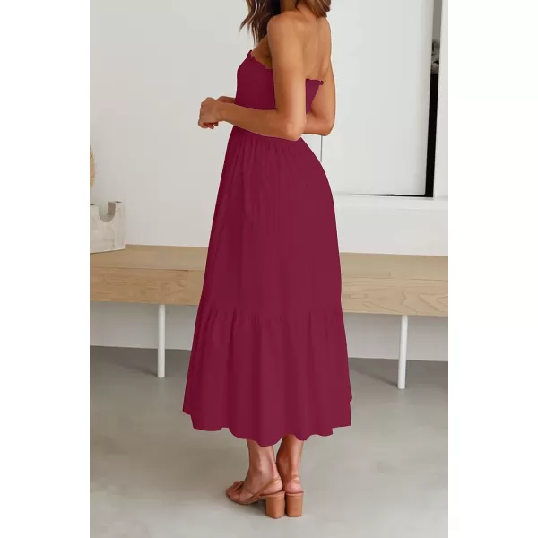 imageZESICA Womens 2024 Summer Bohemian Floral Printed Strapless Beach Party Long Maxi DressSolidfuchsia