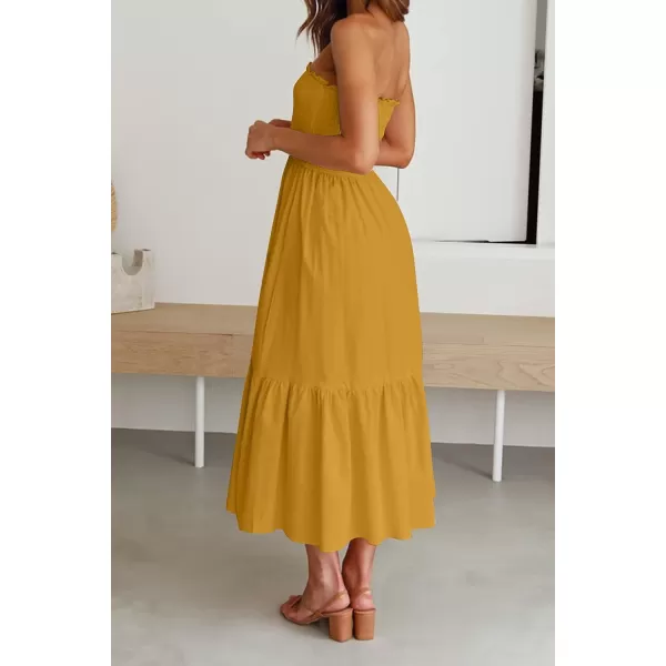 imageZESICA Womens 2024 Summer Bohemian Floral Printed Strapless Beach Party Long Maxi DressSolidginger