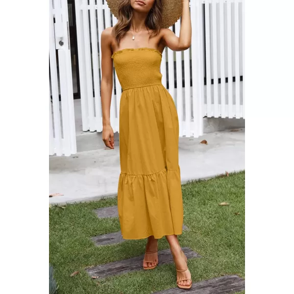 imageZESICA Womens 2024 Summer Bohemian Floral Printed Strapless Beach Party Long Maxi DressSolidginger