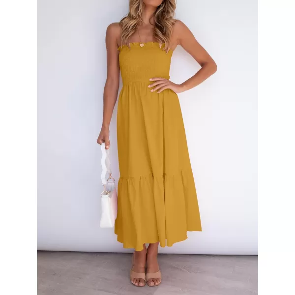 imageZESICA Womens 2024 Summer Bohemian Floral Printed Strapless Beach Party Long Maxi DressSolidginger