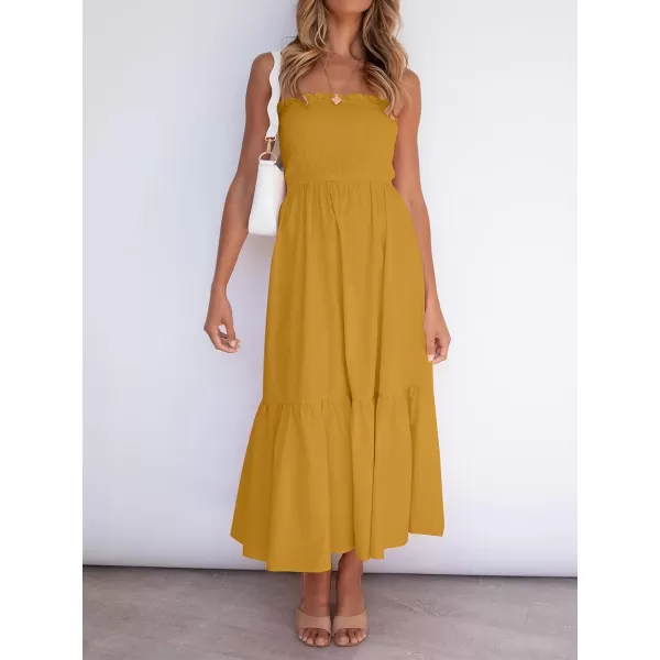 imageZESICA Womens 2024 Summer Bohemian Floral Printed Strapless Beach Party Long Maxi DressSolidginger