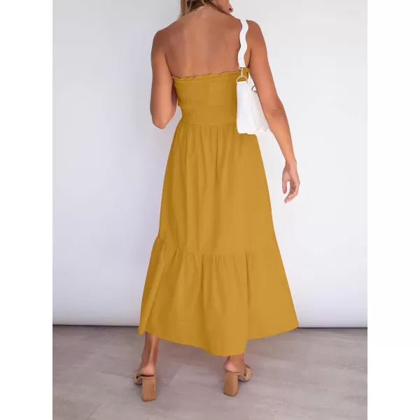 imageZESICA Womens 2024 Summer Bohemian Floral Printed Strapless Beach Party Long Maxi DressSolidginger