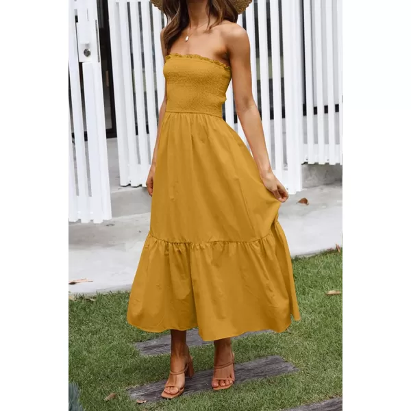 imageZESICA Womens 2024 Summer Bohemian Floral Printed Strapless Beach Party Long Maxi DressSolidginger