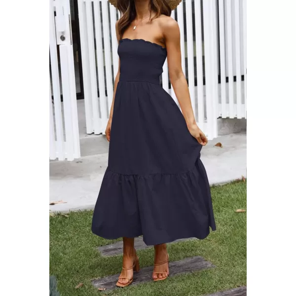 imageZESICA Womens 2024 Summer Bohemian Floral Printed Strapless Beach Party Long Maxi DressSolidnavy
