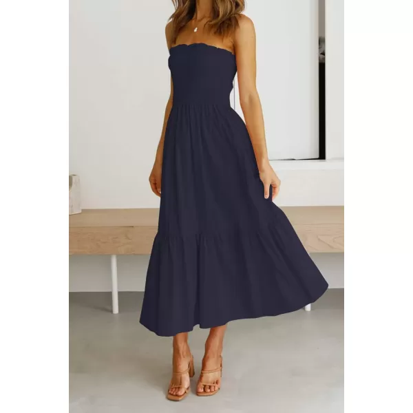 imageZESICA Womens 2024 Summer Bohemian Floral Printed Strapless Beach Party Long Maxi DressSolidnavy