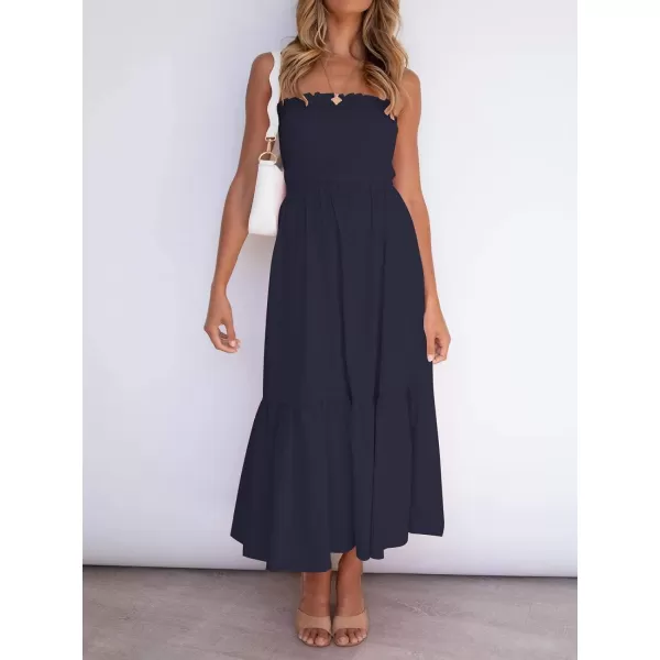 imageZESICA Womens 2024 Summer Bohemian Floral Printed Strapless Beach Party Long Maxi DressSolidnavy