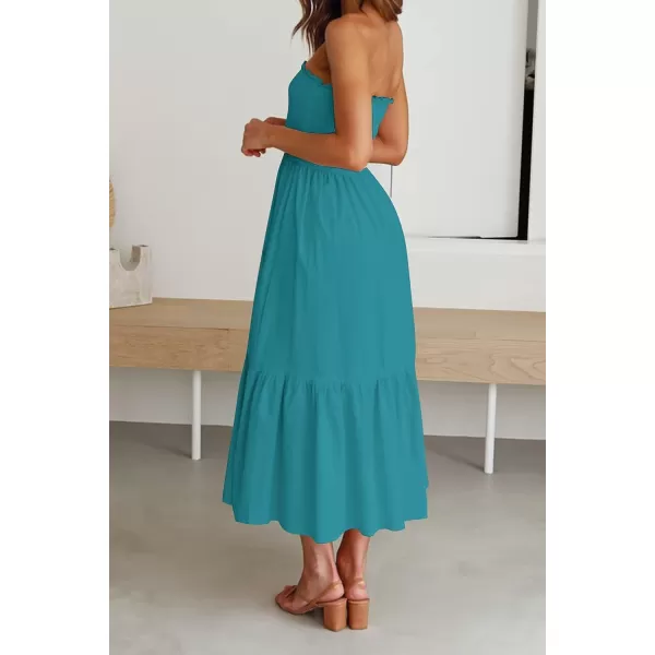 imageZESICA Womens 2024 Summer Bohemian Floral Printed Strapless Beach Party Long Maxi DressSolidpeacock