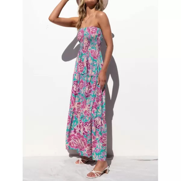 imageZESICA Womens 2024 Summer Bohemian Floral Printed Strapless Beach Party Long Maxi DressViolet