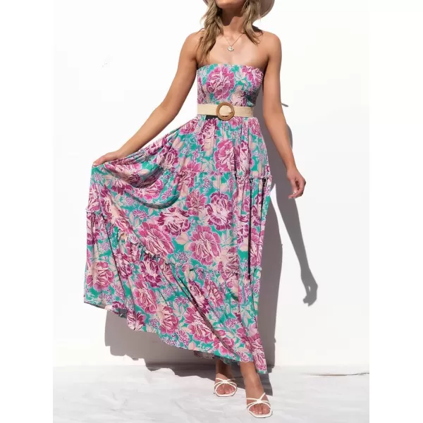 imageZESICA Womens 2024 Summer Bohemian Floral Printed Strapless Beach Party Long Maxi DressViolet