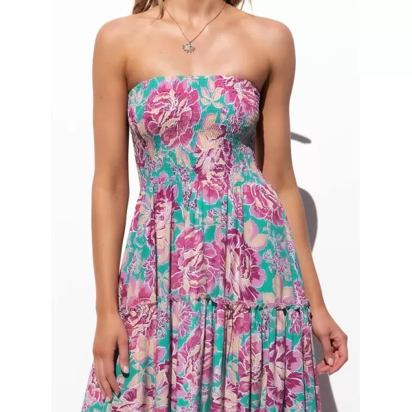 imageZESICA Womens 2024 Summer Bohemian Floral Printed Strapless Beach Party Long Maxi DressViolet