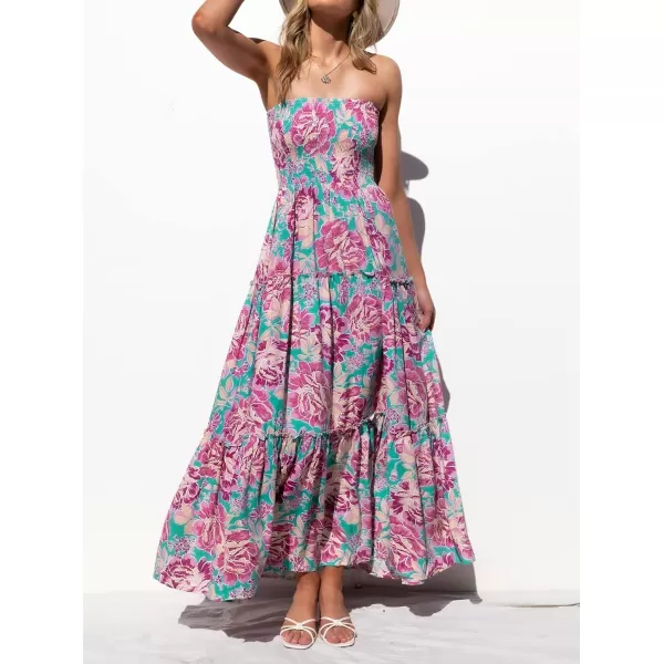 imageZESICA Womens 2024 Summer Bohemian Floral Printed Strapless Beach Party Long Maxi DressViolet
