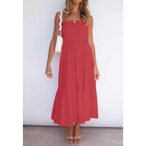 imageZESICA Womens 2024 Summer Bohemian Floral Printed Strapless Beach Party Long Maxi DressWatermelon