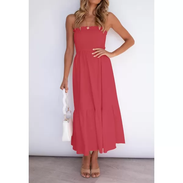 imageZESICA Womens 2024 Summer Bohemian Floral Printed Strapless Beach Party Long Maxi DressWatermelon