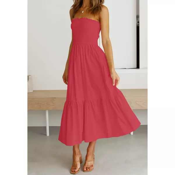 imageZESICA Womens 2024 Summer Bohemian Floral Printed Strapless Beach Party Long Maxi DressWatermelon