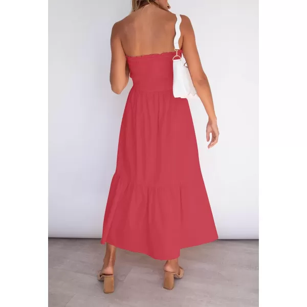 imageZESICA Womens 2024 Summer Bohemian Floral Printed Strapless Beach Party Long Maxi DressWatermelon