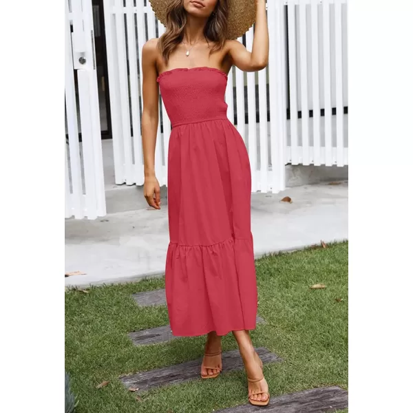 imageZESICA Womens 2024 Summer Bohemian Floral Printed Strapless Beach Party Long Maxi DressWatermelon