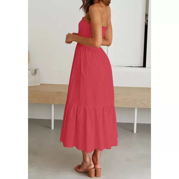 imageZESICA Womens 2024 Summer Bohemian Floral Printed Strapless Beach Party Long Maxi DressWatermelon