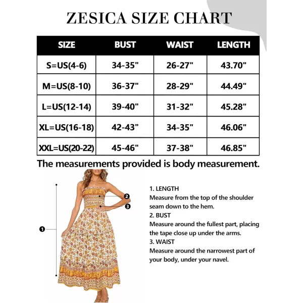 imageZESICA Womens 2024 Summer Bohemian Floral Printed Strapless Beach Party Long Maxi DressYellow