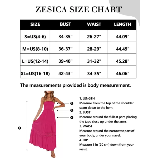 imageZESICA Womens 2024 Summer Bohemian Strapless Off Shoulder Lace Trim Backless Flowy A Line Beach Long Maxi DressRose