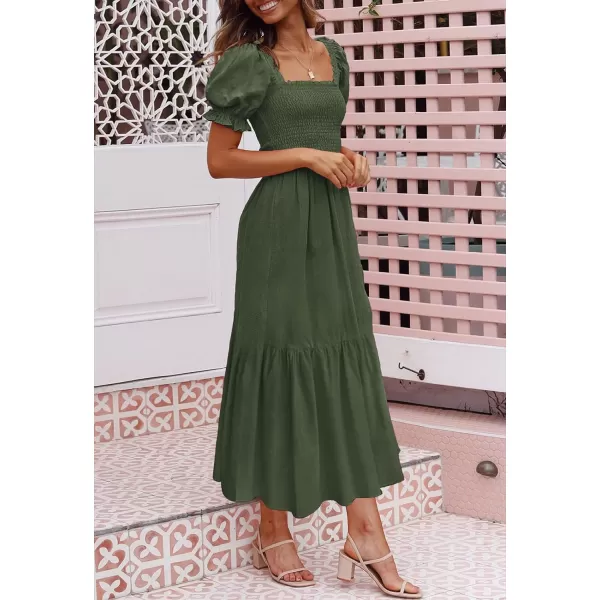 imageZESICA Womens 2024 Summer Boho Floral Print Square Neck Ruffle Swing Beach Long Maxi DressArmygreen