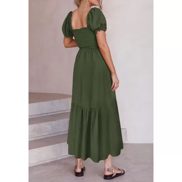 imageZESICA Womens 2024 Summer Boho Floral Print Square Neck Ruffle Swing Beach Long Maxi DressArmygreen