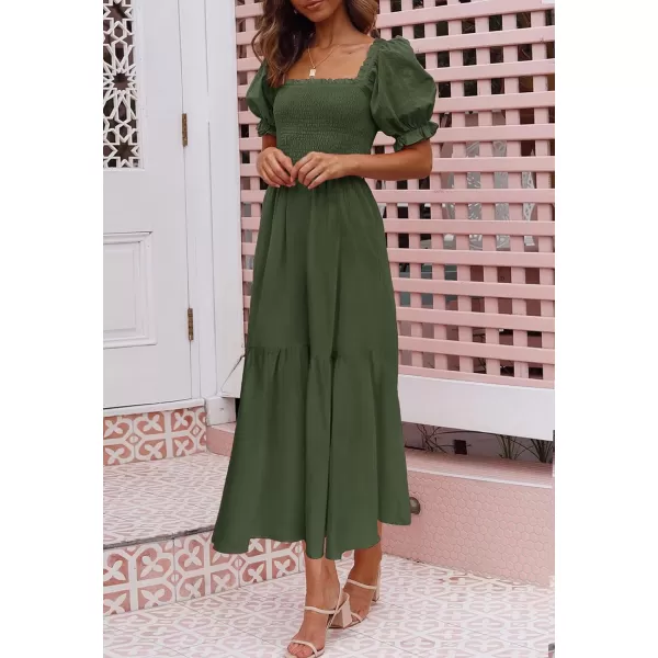 imageZESICA Womens 2024 Summer Boho Floral Print Square Neck Ruffle Swing Beach Long Maxi DressArmygreen