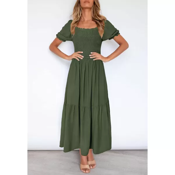 imageZESICA Womens 2024 Summer Boho Floral Print Square Neck Ruffle Swing Beach Long Maxi DressArmygreen