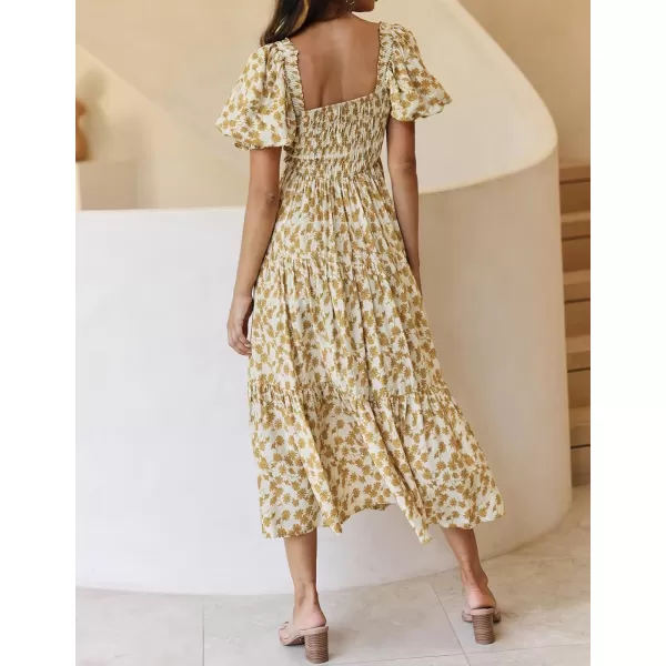 imageZESICA Womens 2024 Summer Boho Floral Print Square Neck Ruffle Swing Beach Long Maxi DressBeige