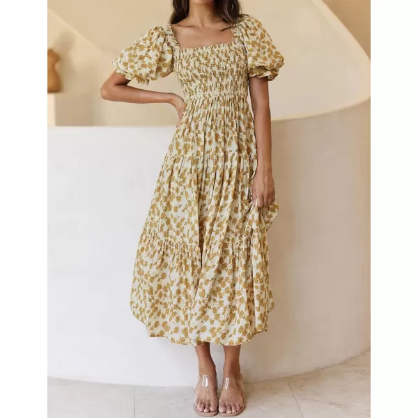 imageZESICA Womens 2024 Summer Boho Floral Print Square Neck Ruffle Swing Beach Long Maxi DressBeige