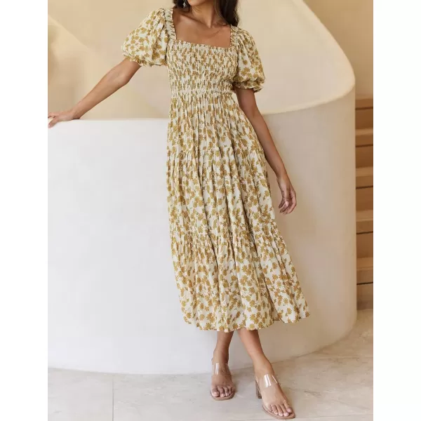 imageZESICA Womens 2024 Summer Boho Floral Print Square Neck Ruffle Swing Beach Long Maxi DressBeige