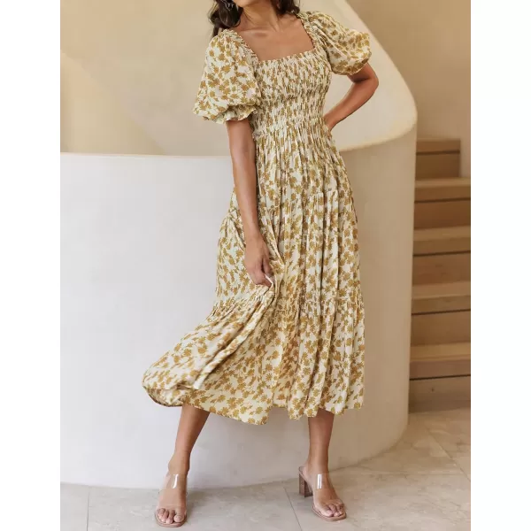 imageZESICA Womens 2024 Summer Boho Floral Print Square Neck Ruffle Swing Beach Long Maxi DressBeige