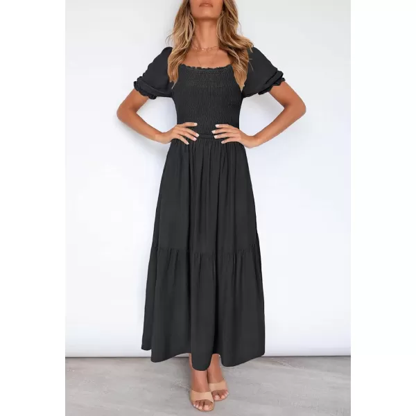 imageZESICA Womens 2024 Summer Boho Floral Print Square Neck Ruffle Swing Beach Long Maxi DressBlack