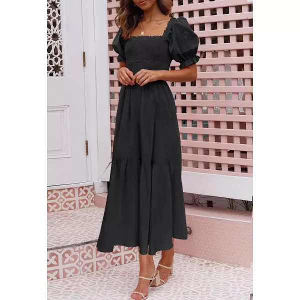 imageZESICA Womens 2024 Summer Boho Floral Print Square Neck Ruffle Swing Beach Long Maxi DressBlack