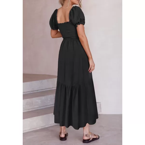 imageZESICA Womens 2024 Summer Boho Floral Print Square Neck Ruffle Swing Beach Long Maxi DressBlack