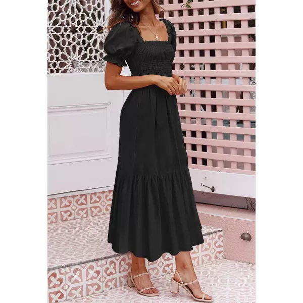 imageZESICA Womens 2024 Summer Boho Floral Print Square Neck Ruffle Swing Beach Long Maxi DressBlack