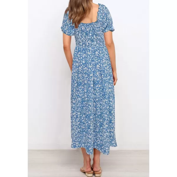 imageZESICA Womens 2024 Summer Boho Floral Print Square Neck Ruffle Swing Beach Long Maxi DressBlue2