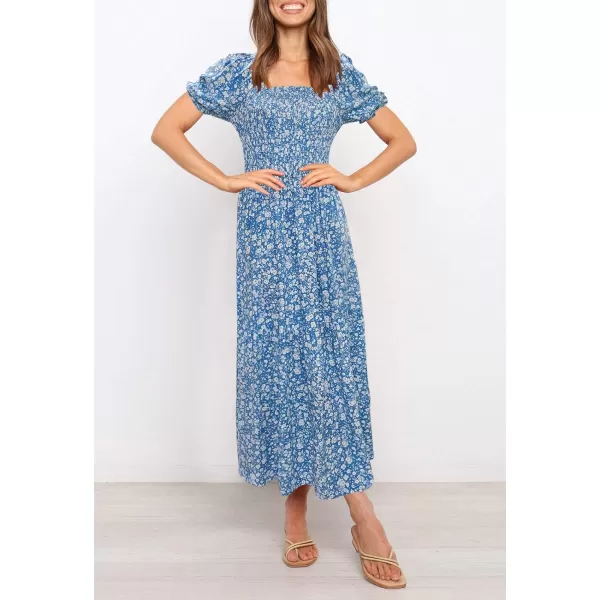 imageZESICA Womens 2024 Summer Boho Floral Print Square Neck Ruffle Swing Beach Long Maxi DressBlue2