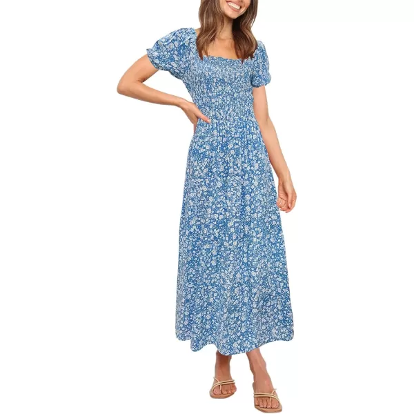 imageZESICA Womens 2024 Summer Boho Floral Print Square Neck Ruffle Swing Beach Long Maxi DressBlue2