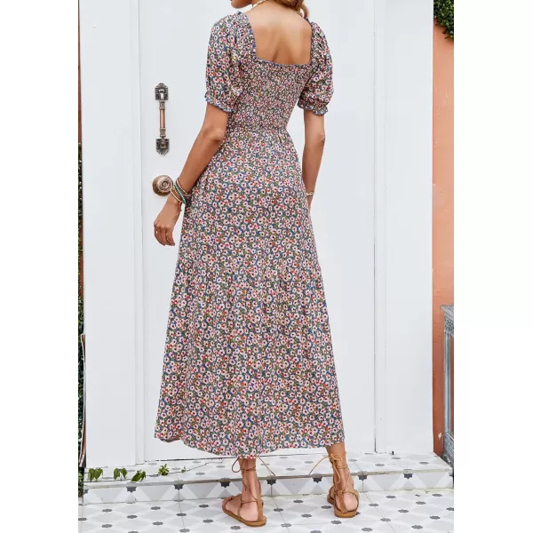 imageZESICA Womens 2024 Summer Boho Floral Print Square Neck Ruffle Swing Beach Long Maxi DressBluepink